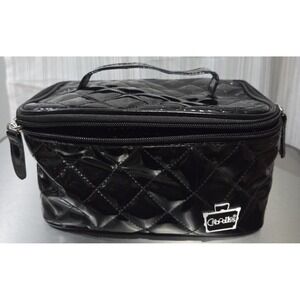 Caboodles Faux Black Patent Leather Quilted Zip Makeup Case Insert/Brush Slots‎